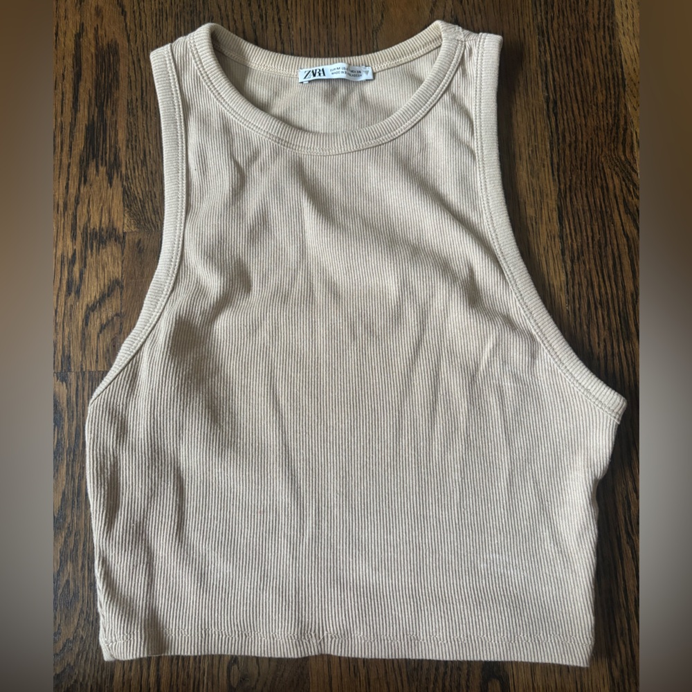 Zara Beige Ribbed Tank Top